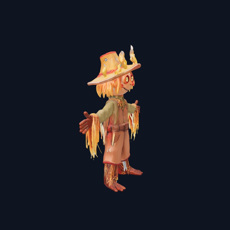Flaming Scarecrow Rigged and Animated D Character Model
